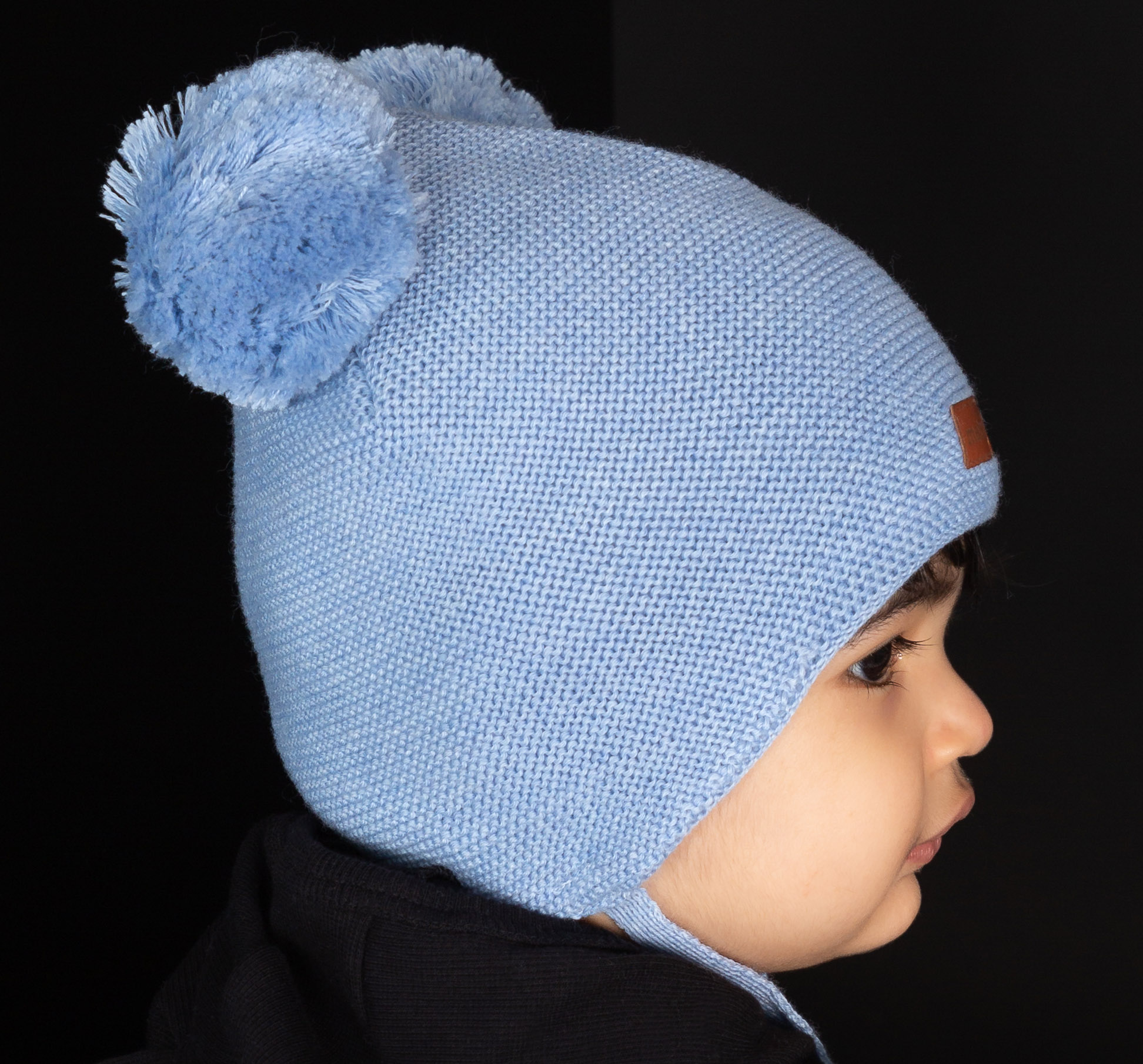 Knitted Baby Beanie 2 Pom pom Cool Blue - 3
