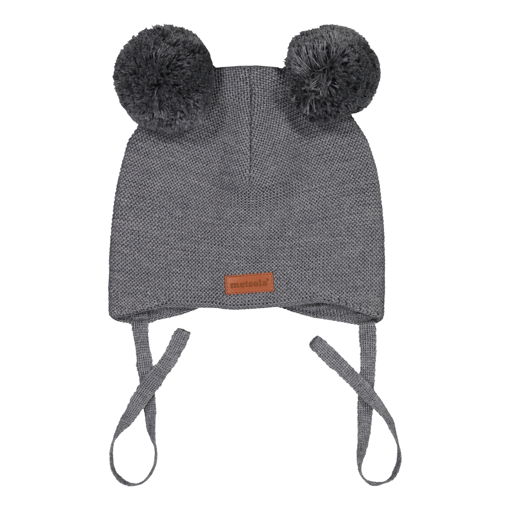 Knitted Baby Beanie 2 Pom pom Granite