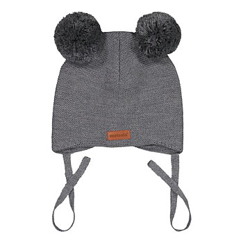 Knitted Baby Beanie 2 Pom pom Granite