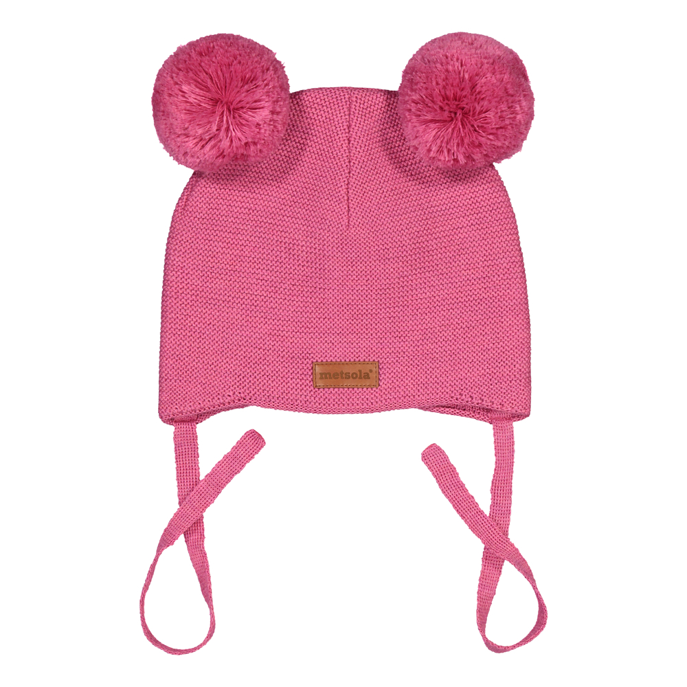 Knitted Baby Beanie 2 Pom pom Wild Rose