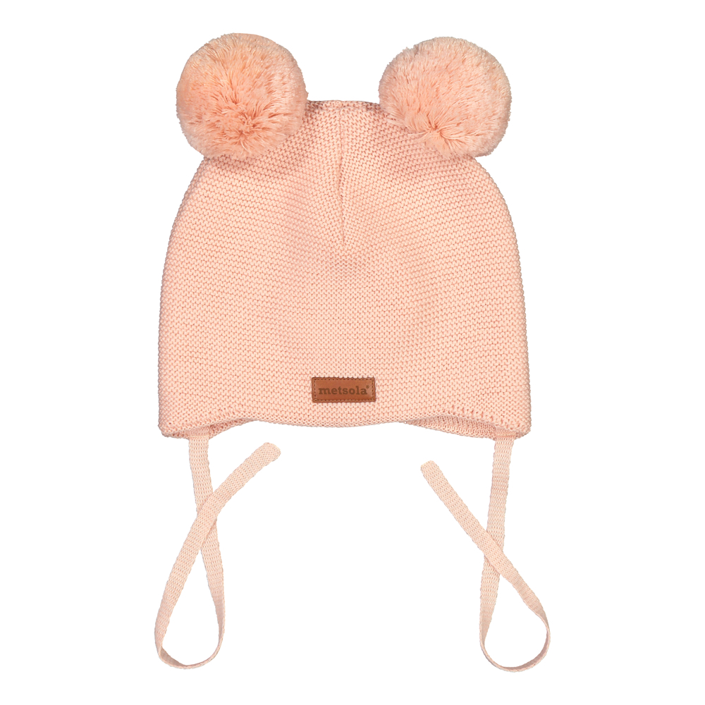 Knitted Baby Beanie 2 Pom pom  Rose Smoke