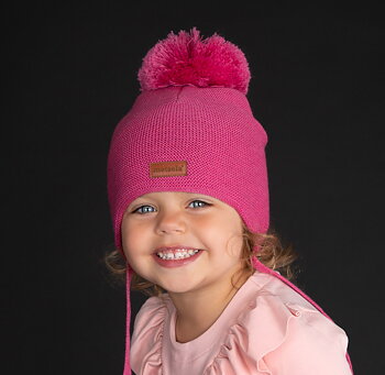 Knitted Classic Beanie 1 Pom pom (1-2 v - 6-8 & Adults), Wild Rose