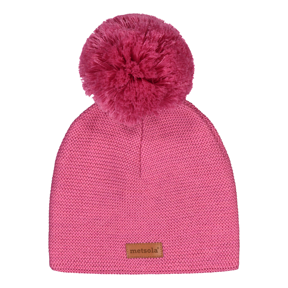 Knitted Classic Beanie 1 Pom pom (1-2 v - 6-8 & Adults), Wild Rose - 2