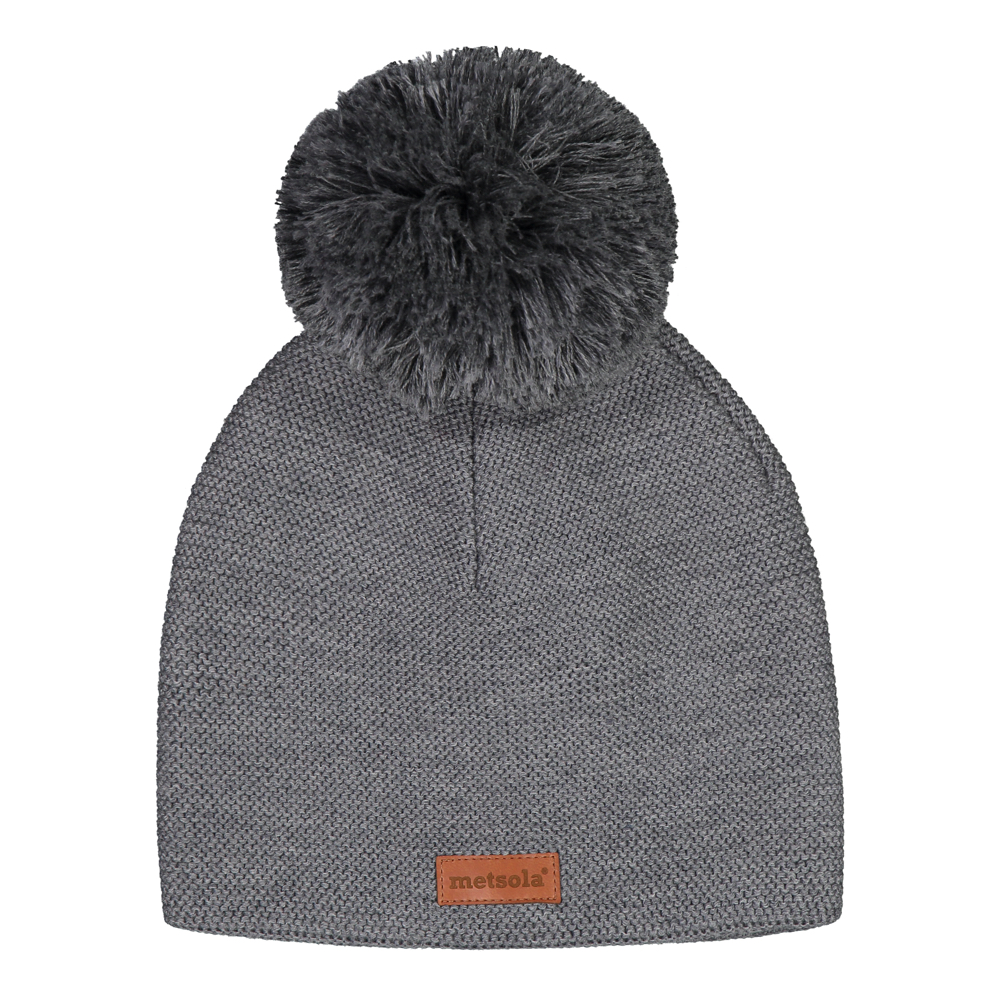 Knitted Classic Beanie 1 Pom pom Granite