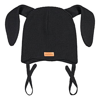 Knitted Baby Bunny Beanie with Ears Black