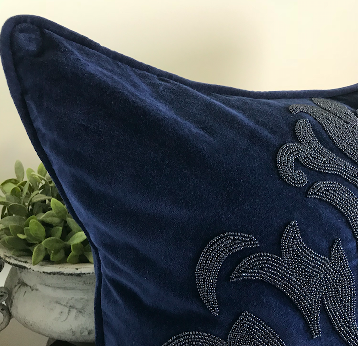 Kuddfodral handbroderat navy - 3