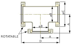 T-stycke SS304 NW16CF, two flanges rotatable - 2