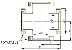X-stycke SS304 NW63CF, two flanges rotatable - 2