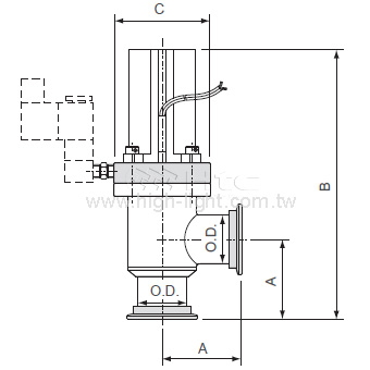 Angle valve pneumatic DN40ISO-KF with reed sensor - 2