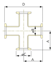 Cross SS304 DN40ISO-KF - 3