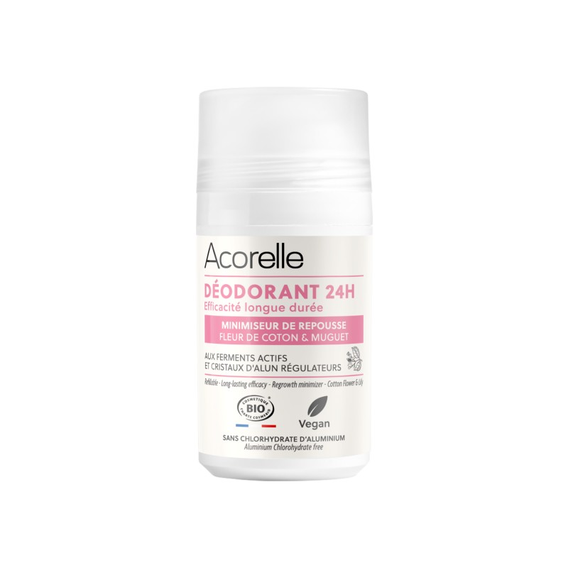 Acorelle 24h Long Lasting Roll-on Deodorant Hair Regrowth Minimizer - Cotton Flower & Lily 50ml
