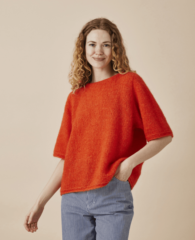 892201D Mönster Sally Oversized T-shirt i slätstickad, Permin
