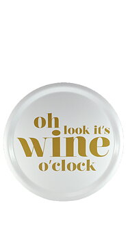 Rund Bricka "wine o clock" - Guld/Vit