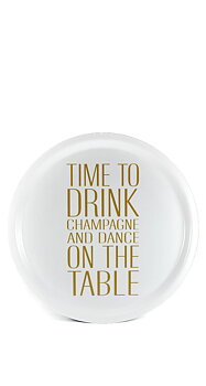 Rund Bricka Time to drink champagne and dance - vit & guld