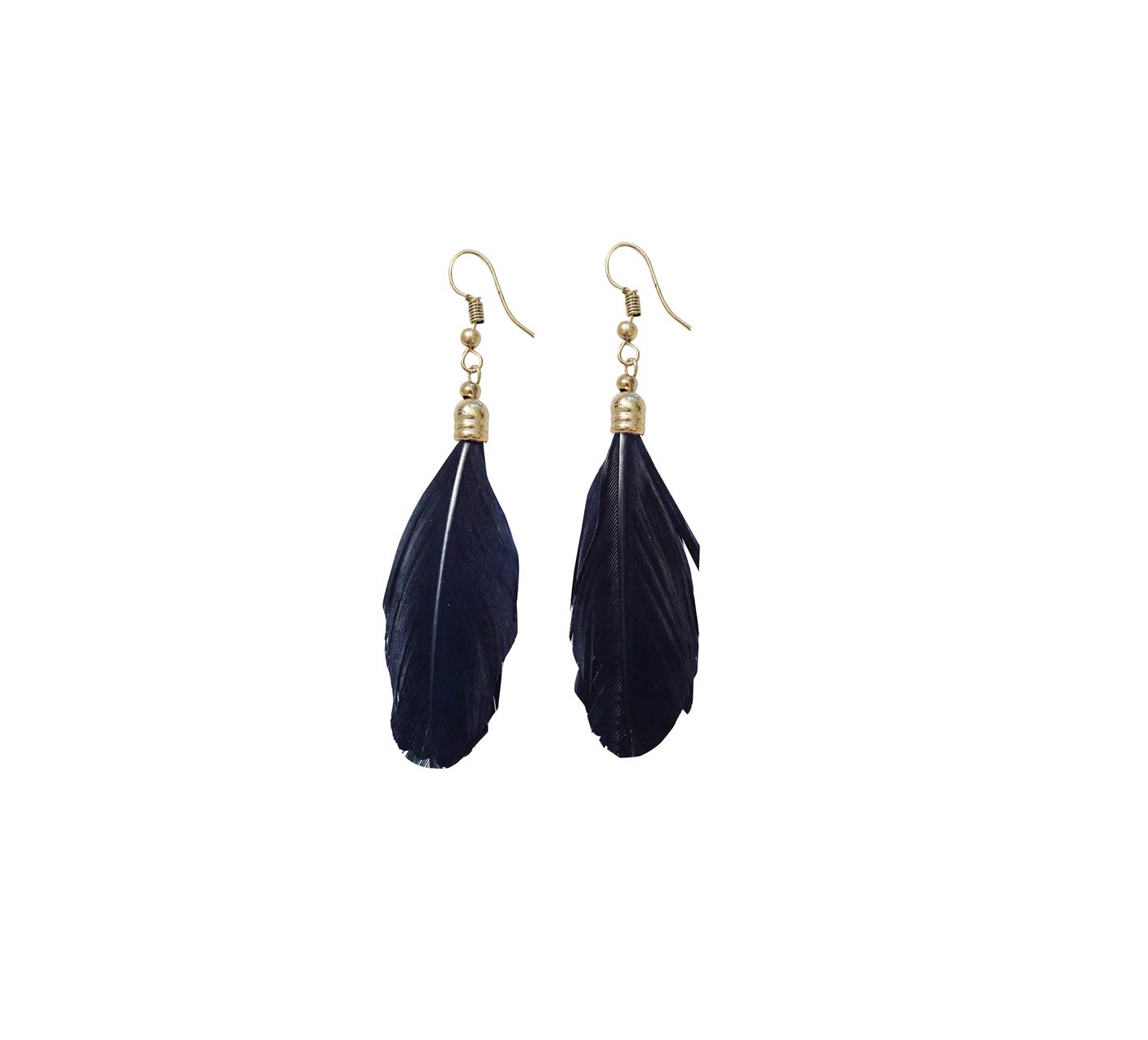DRAMA FEATHER EARRING TINY GOLD w BLACK