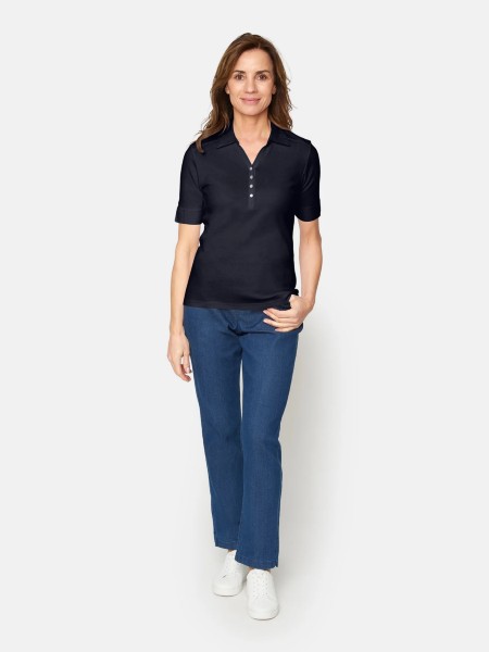 T-shirt Med Krage & Knappar - Navy - Signature