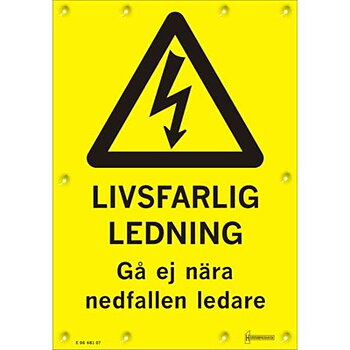 Skylt -  "LIVSFARLIG LEDNING"