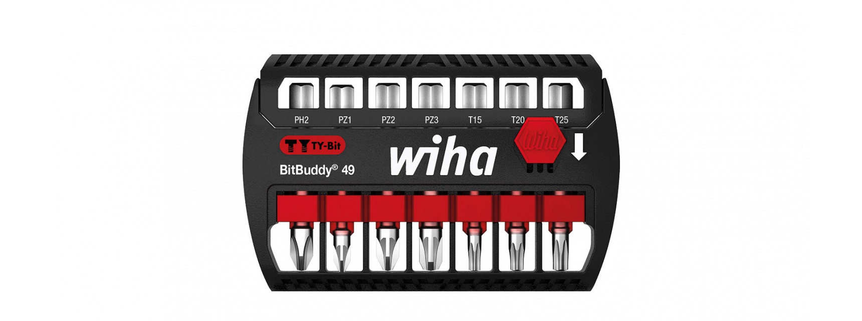 Bitssats BitBuddy® TY-bits 49 mm - Phillips, Pozidriv, TORX® 7 delar 1/4" i låda