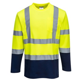 Tvåfärgad långärmad bomulls T-shirt 