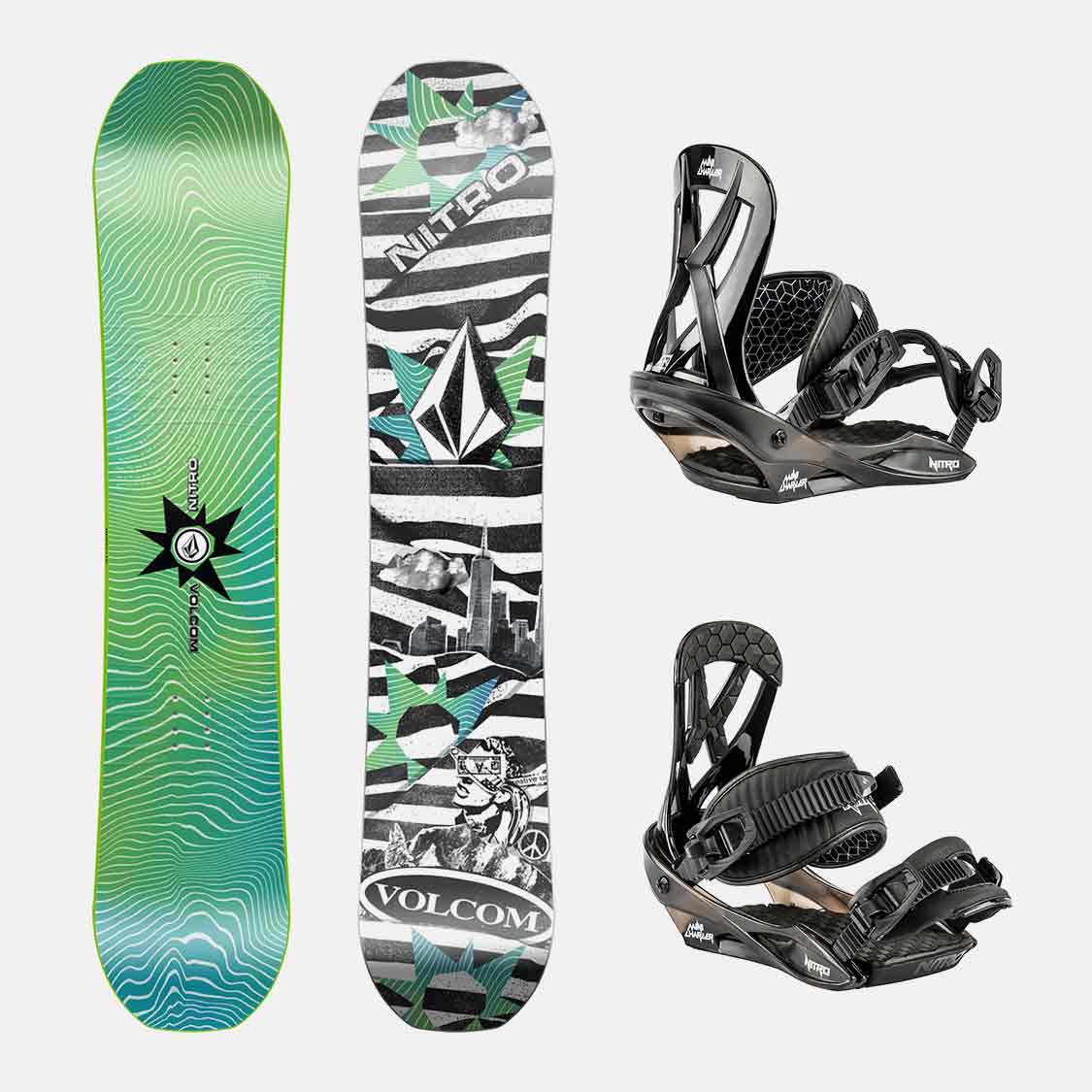 Nitro Snowboard Set - Ripper Kids x Volcom 116 + Mini Charger Black Small
