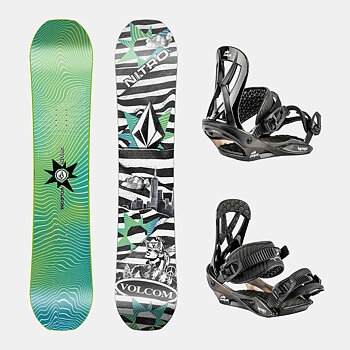 Nitro Snowboard Set - Ripper Kids x Volcom 116 + Mini Charger Black Small
