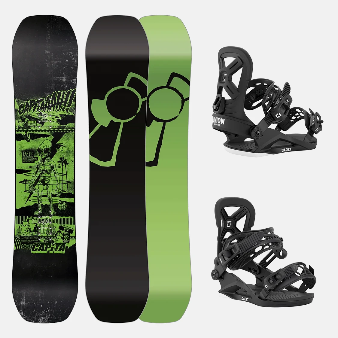 Capita x Union Snowboard Set - Youth Brigade Mini 130 + Cadet Black M