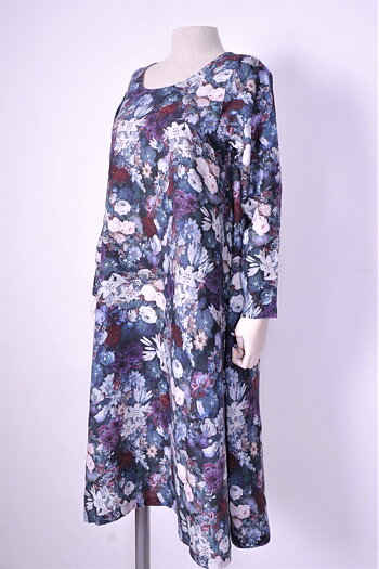 Floral dark linen dress -  Piata