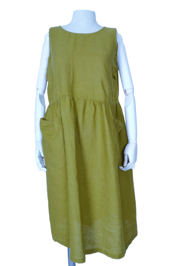 Moss green linen dress - Akra