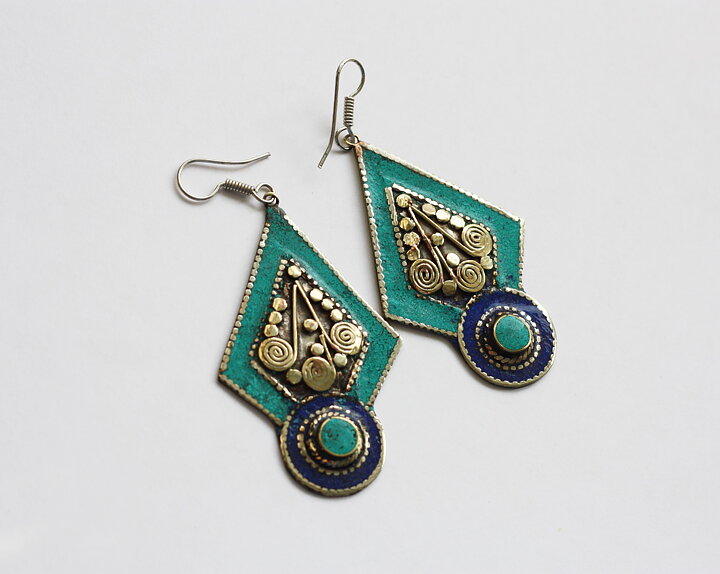 Etno örhängen med turkos och lapis lazuli