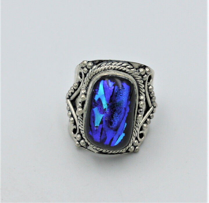 Bred ring med dichroiskt glas stl 17,5