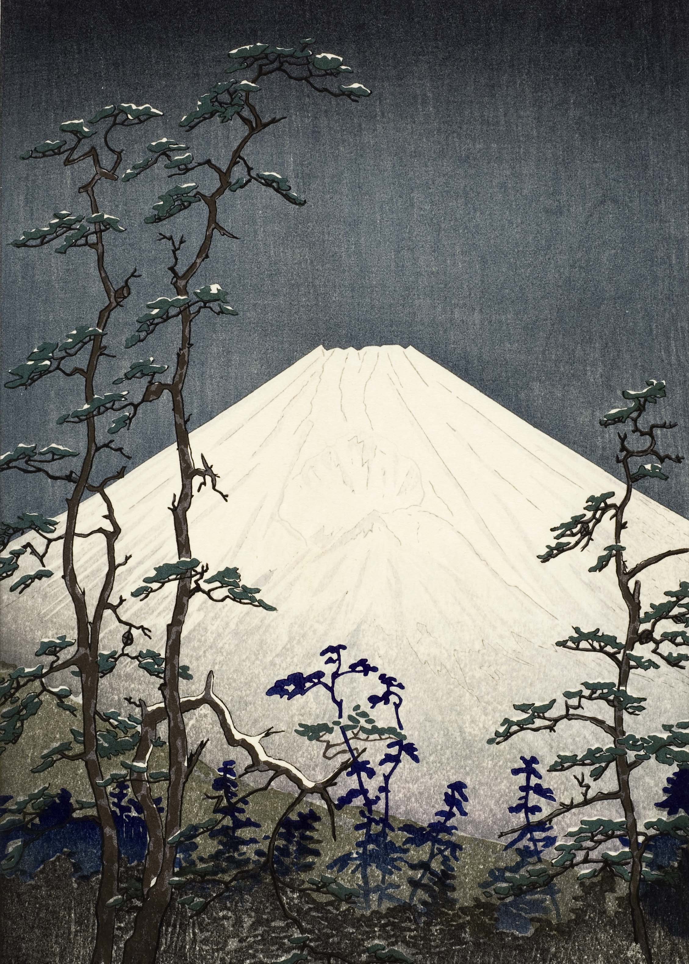 Affisch: Berget Fuji i snöskrud