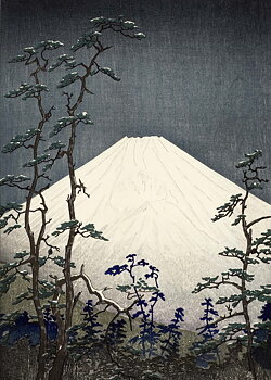 Affisch: Berget Fuji i snöskrud