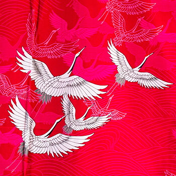 Yukata Flygande tranor, röd