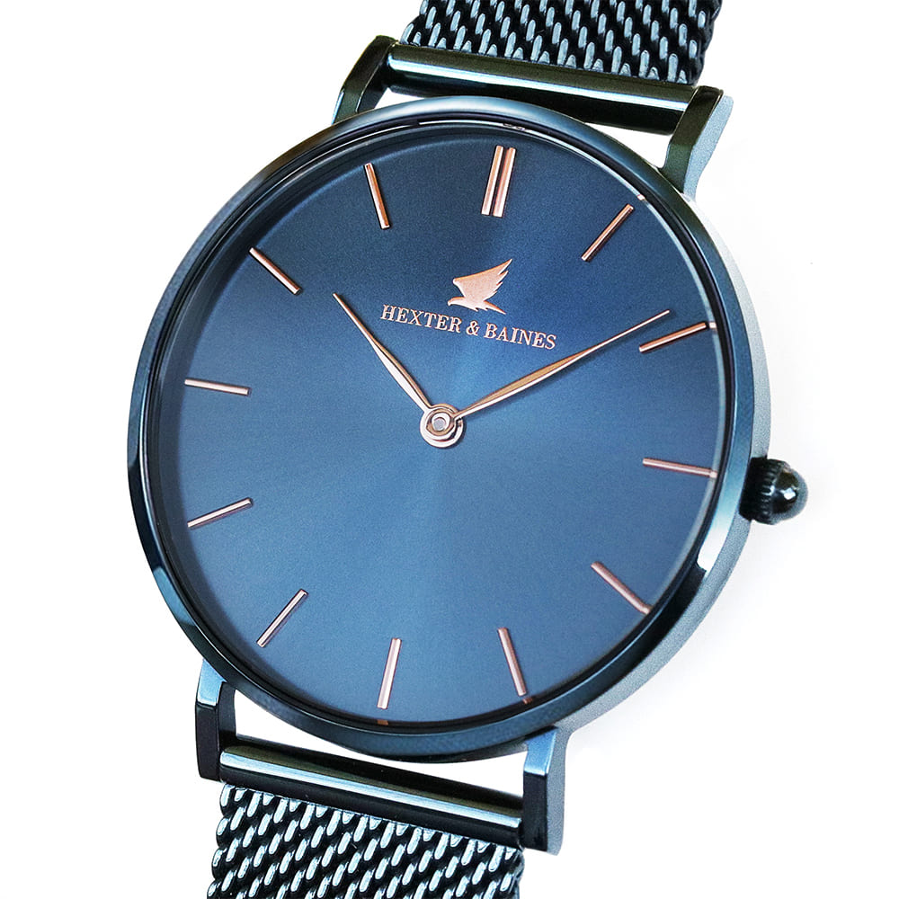 Blue Women's Watch, Blue Dial, Mesh Strap | Hexter & Baines