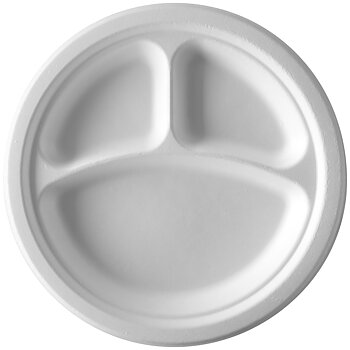 Round bagasse plate with 3 compartments - ø 253mm