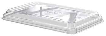 Plastic lid for rectangular bagasse container - fits 355-470ml / 12-16oz