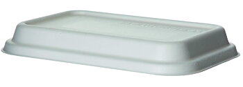 Plastic dome lid for rectangular bagasse container - fits 710-940ml / 24-32oz