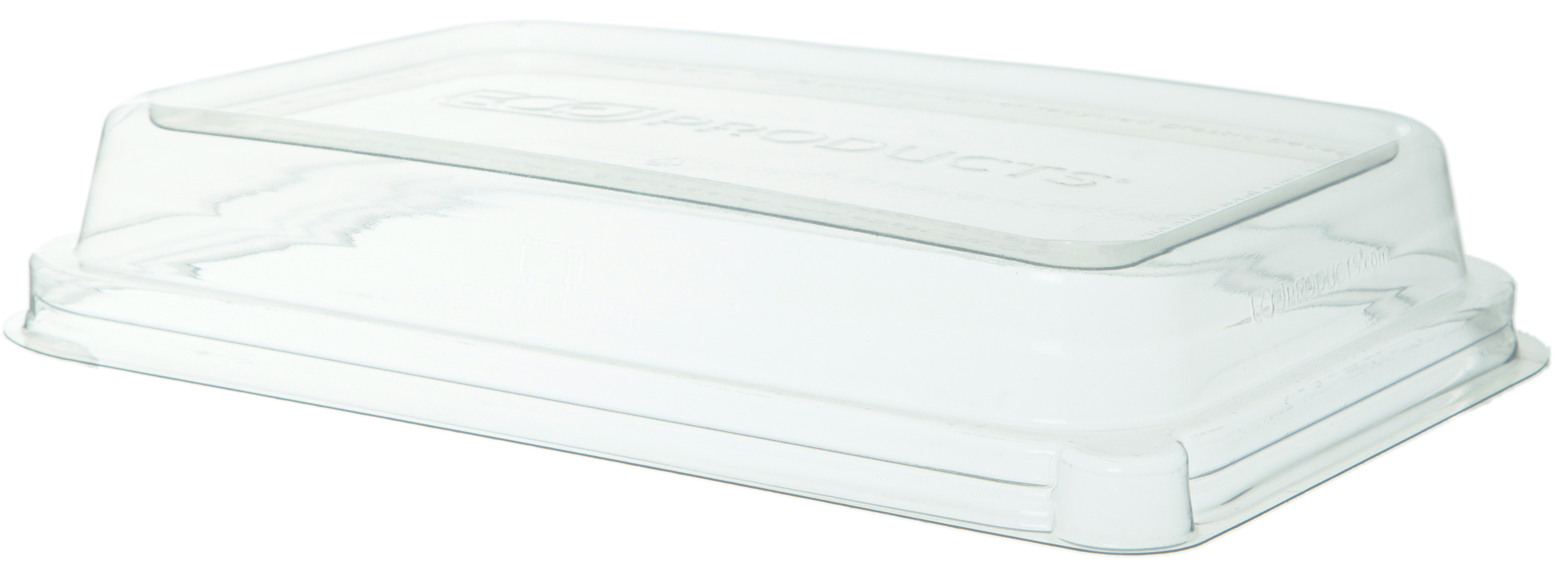 Plastic dome lid for rectangular bagasse container - fits 710-940ml / 24-32oz
