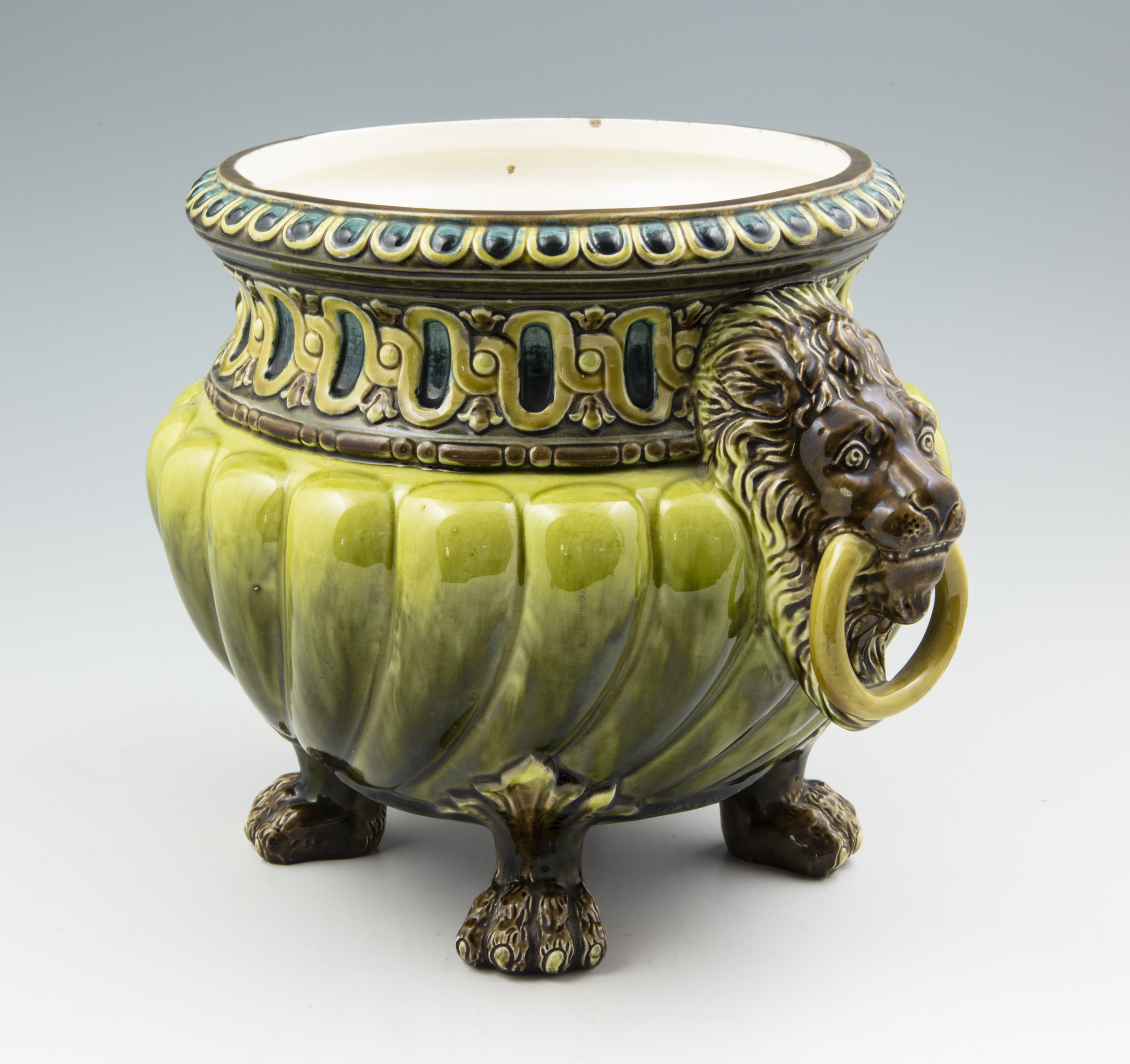 Jardinière med Lejonhuvud - Majolika - Julius Dressler - 3