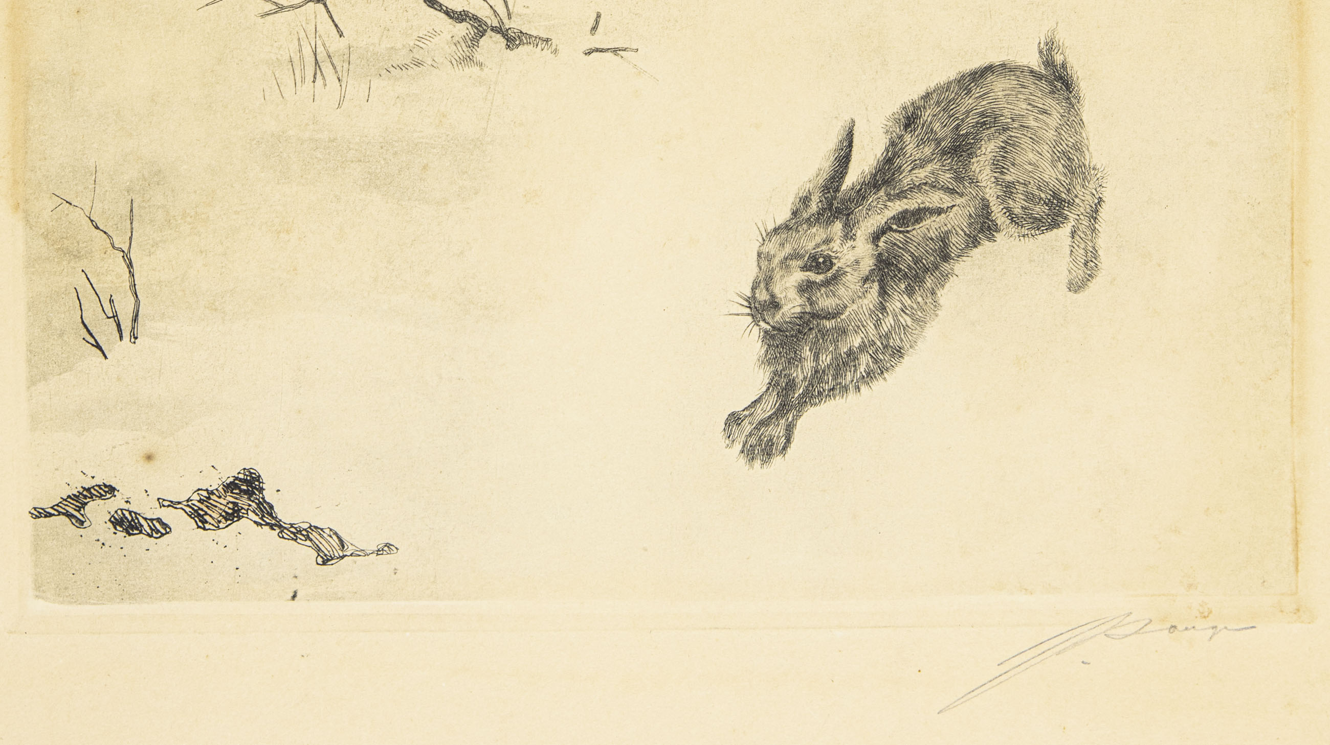 Fox chasing Hare - Hand Colored Etching - 3