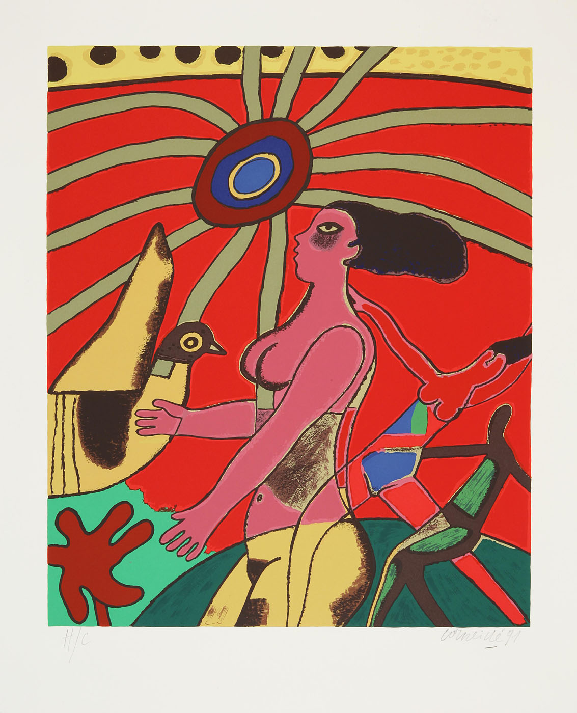 La femme et l'oiseau jaune