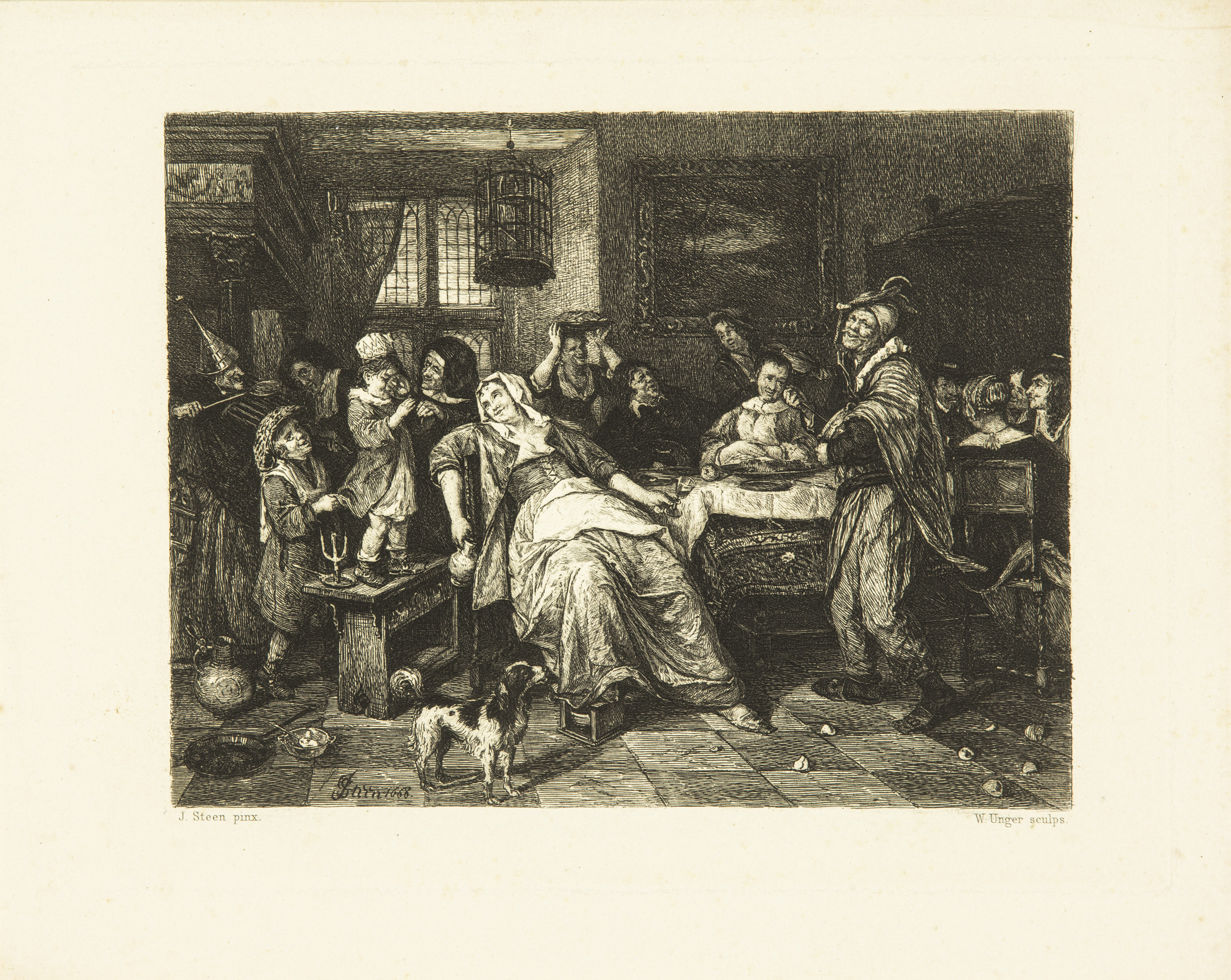 Etching after Jan Steen - Epiphany celebration