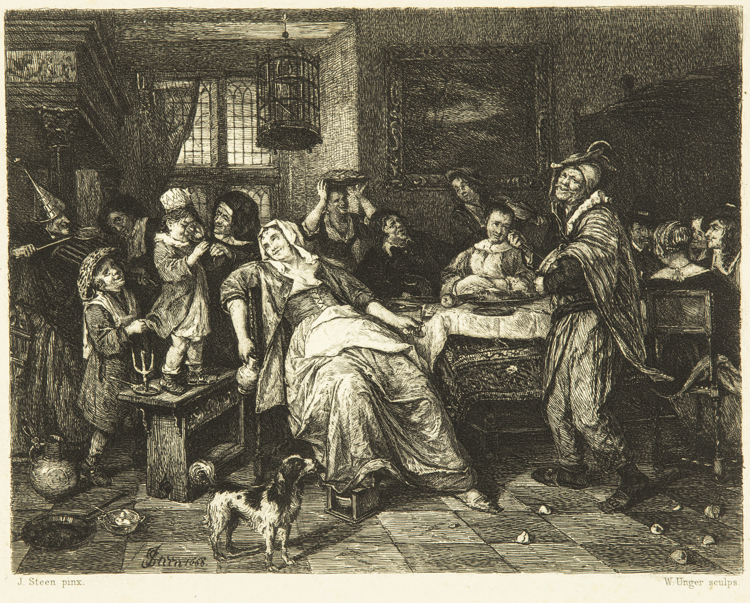 Etching after Jan Steen - Epiphany celebration - 2