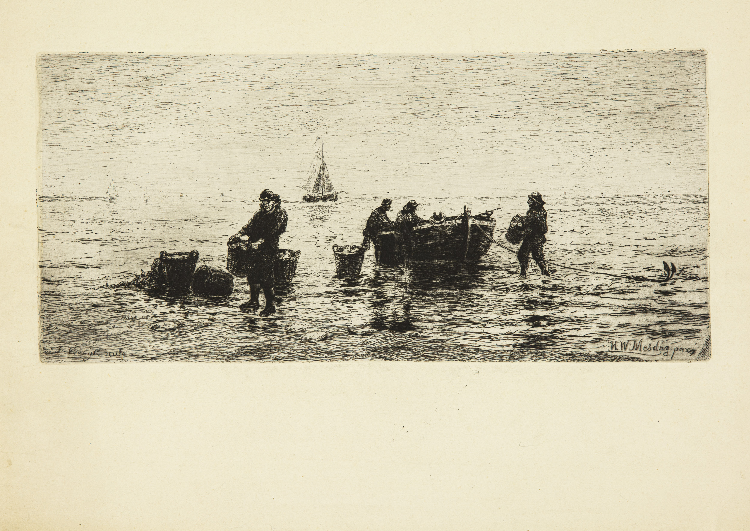 Etching after Hendrik Willem Mesdag - Fishermen