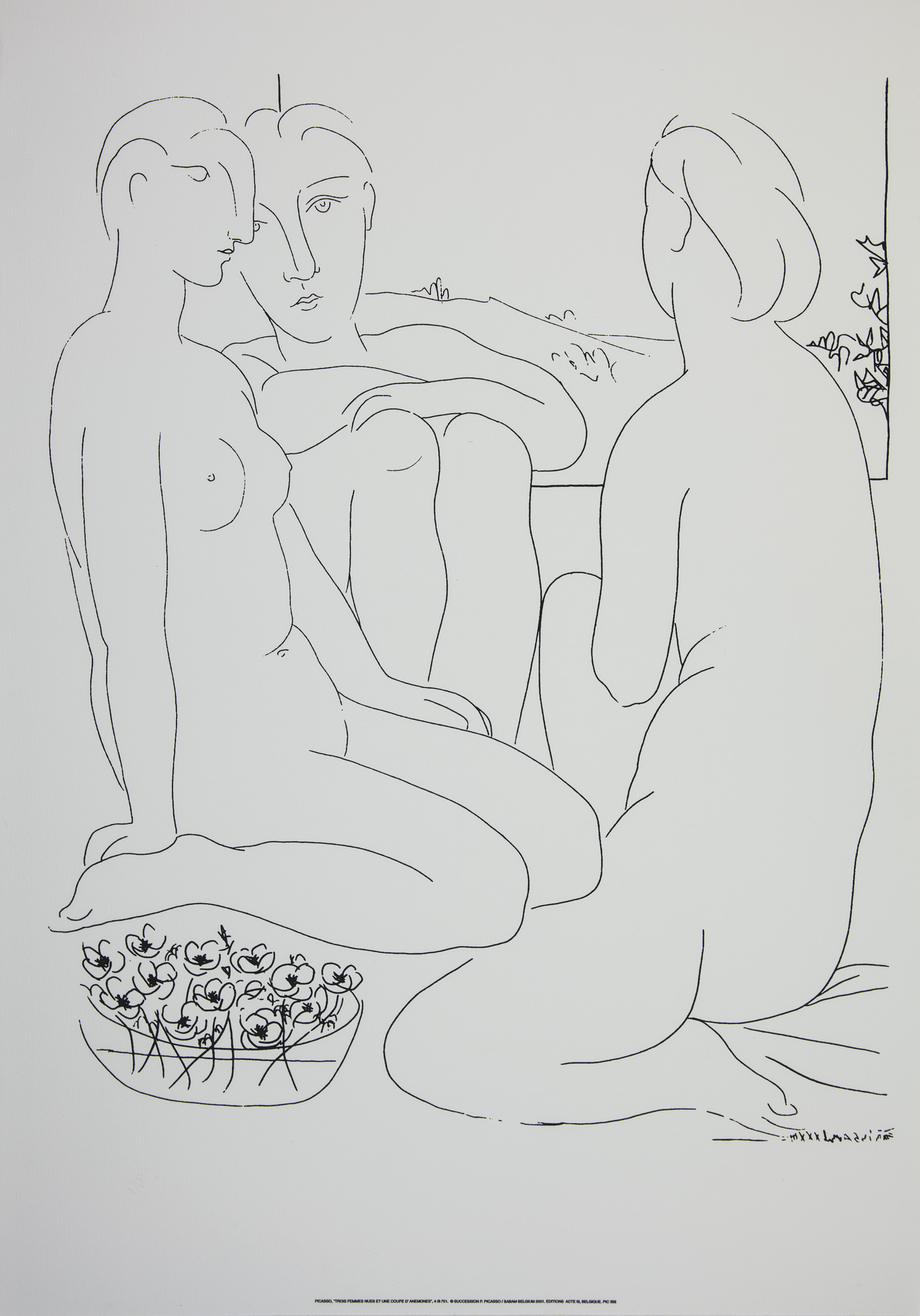 Trois femmes nues et une coupe d'anemones