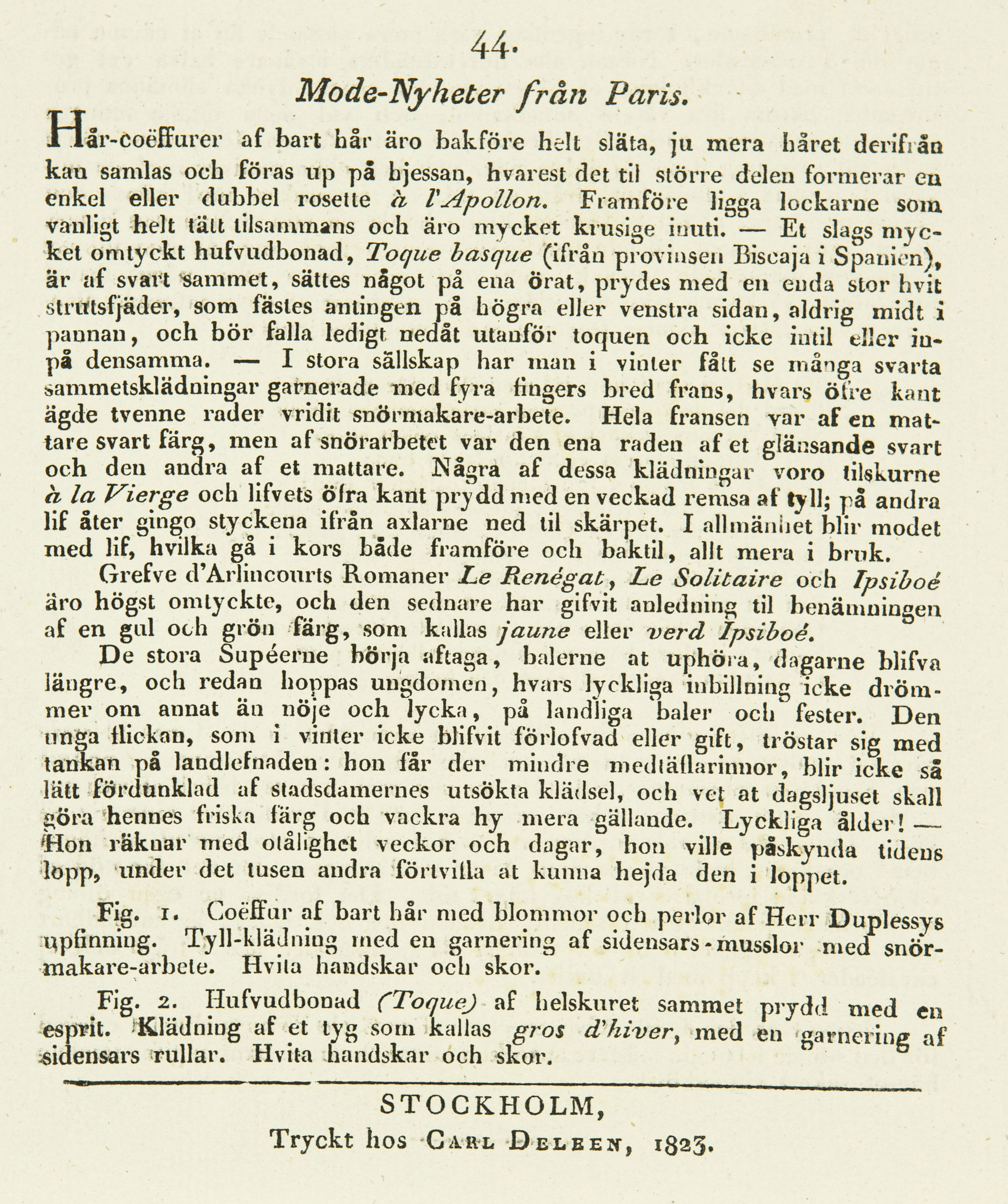 Mode-Costumer från Paris - 5:e Årgången Nr 44- 1823 - 2