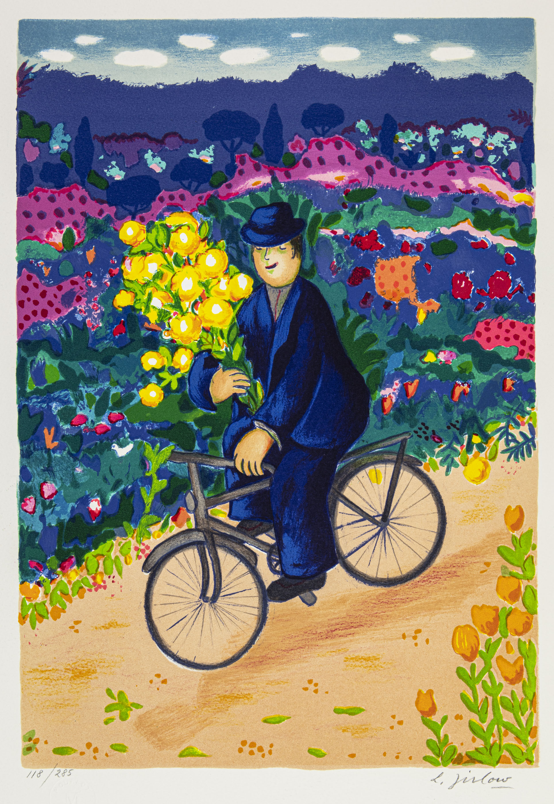 Le cycliste avec bouquet de fleurs - Au revoir le vingtième siècle - 2