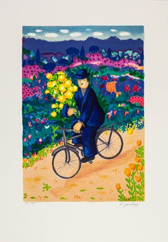 Le cycliste avec bouquet de fleurs - Au revoir le vingtième siècle