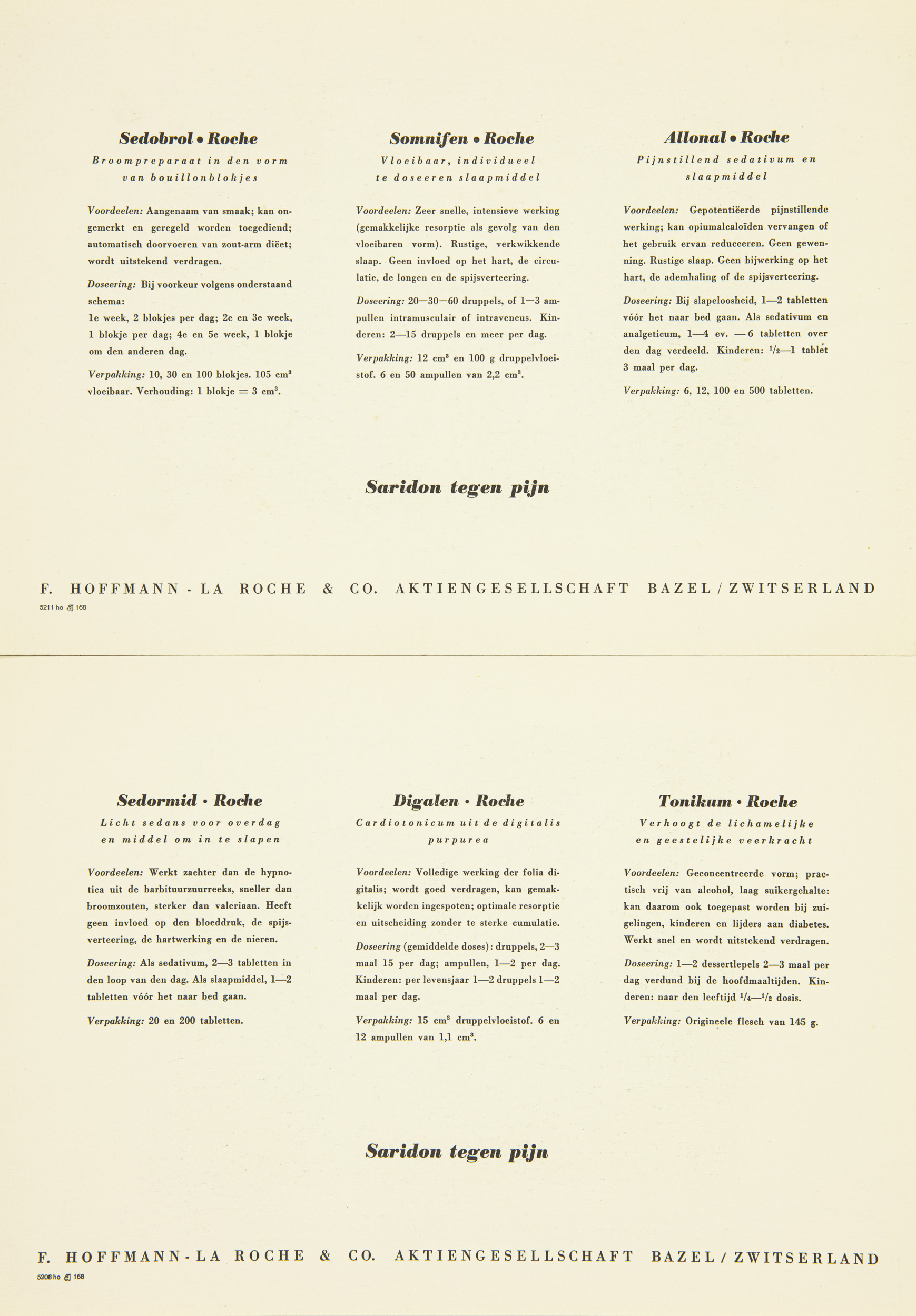 6 st Äldre reklambilder för Mediciner - F. Hoffman - La Roche & Co - Schweiz - 6