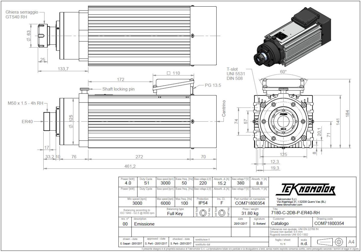 Spindelmotor ER40-4.0 KW 3000 - 6000 rpm - 2